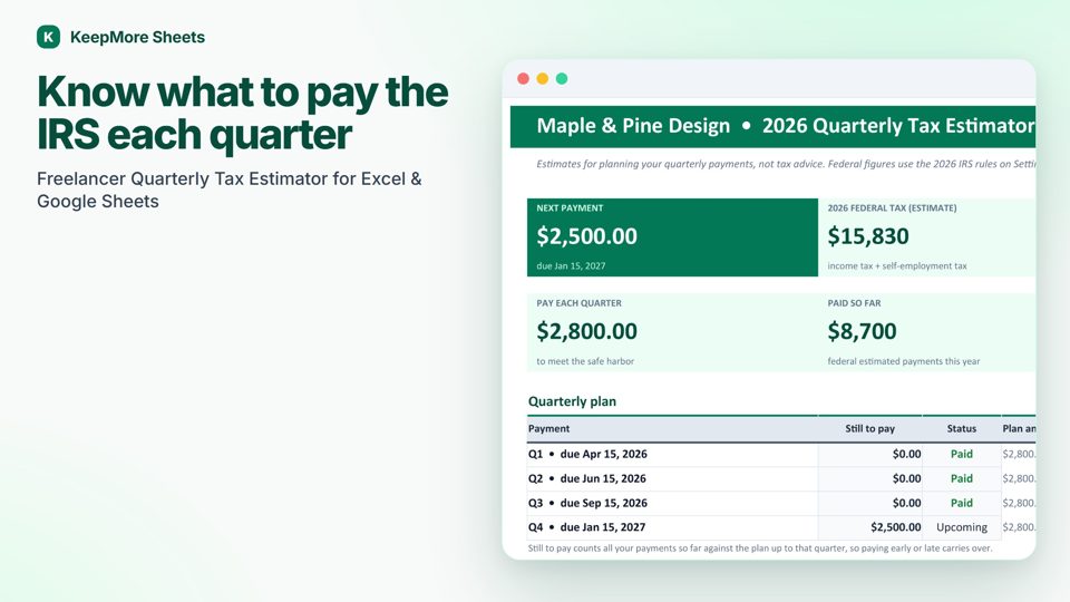 Freelancer Quarterly Tax Estimator dashboard